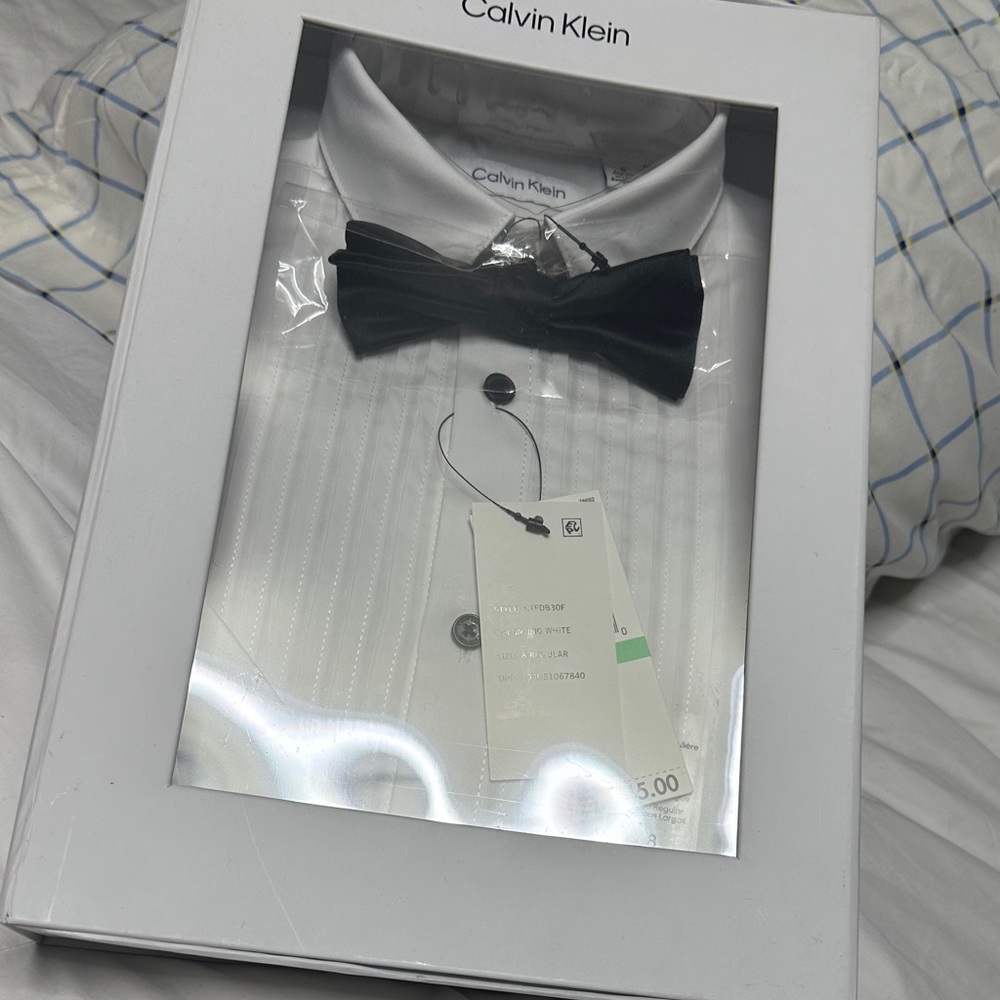 Calvin Klein Men's White Pleated Dress Shirt